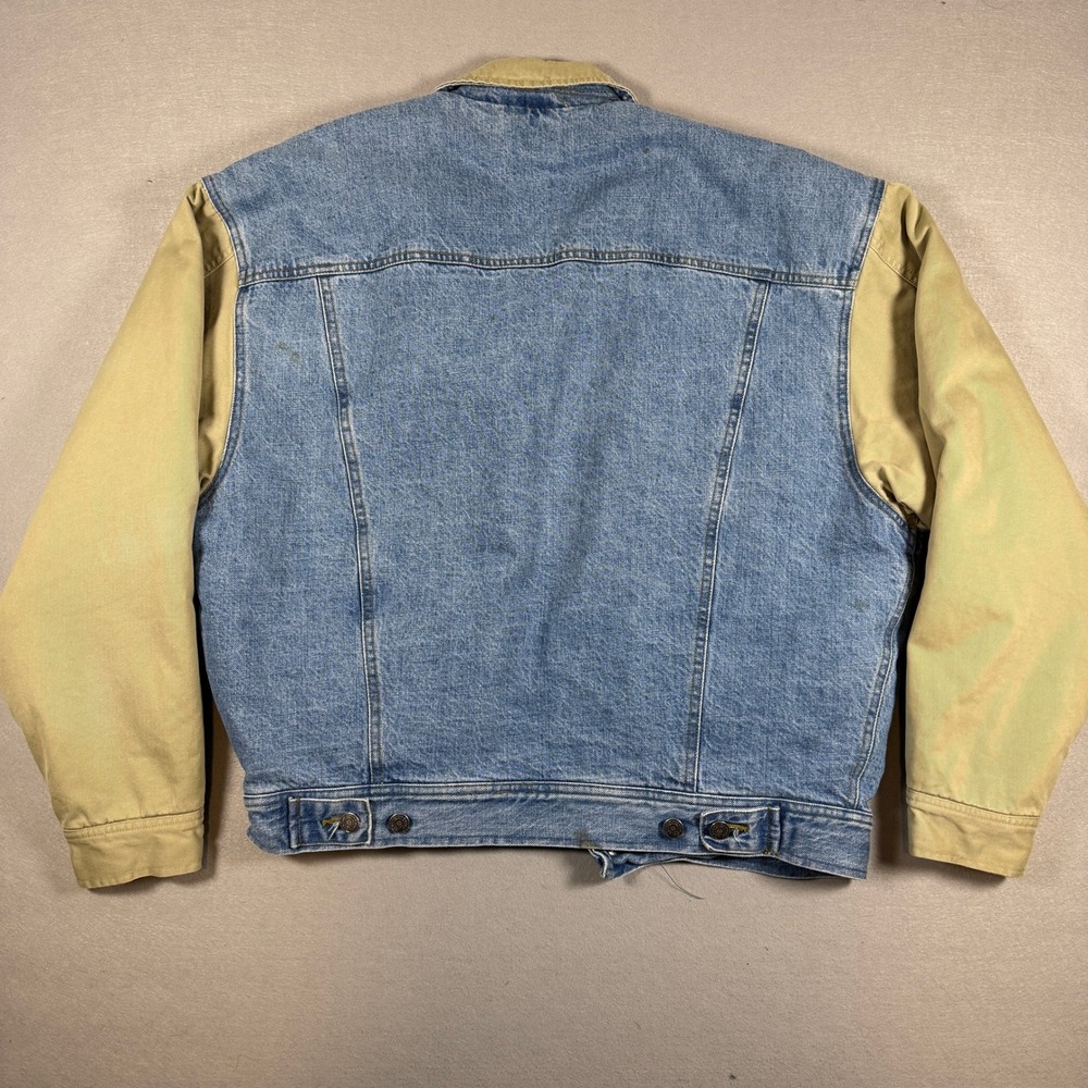 Vintage 90s GAP Denim Jacket Mens L Blue Tan Quilted Lined Two Tone Sleeve Y2K - Picture 2 of 9